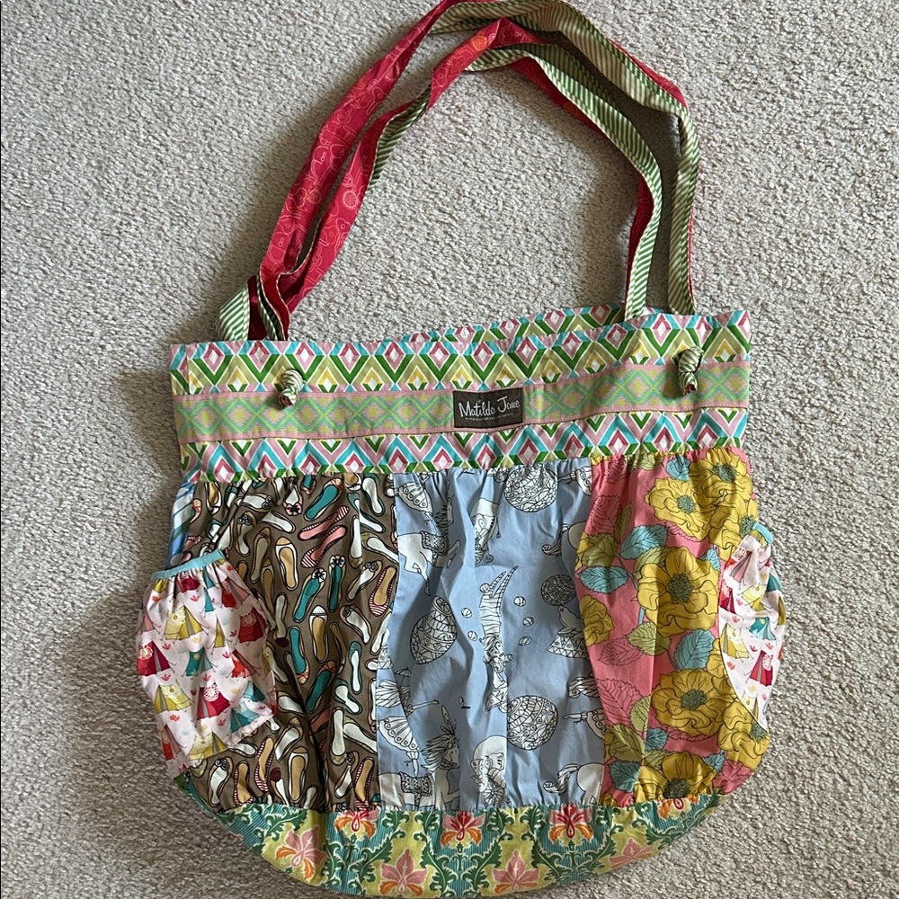 Matilda Jane Patchwork Floral & Pattern Tote in Blue, Yellow, Pink, Green, Brown